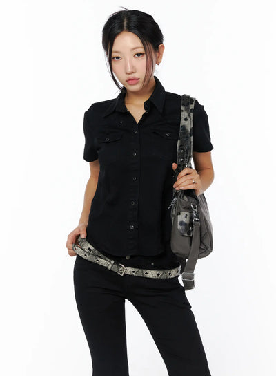 slim-fit-short-sleeve-button-up-cu512 / Black