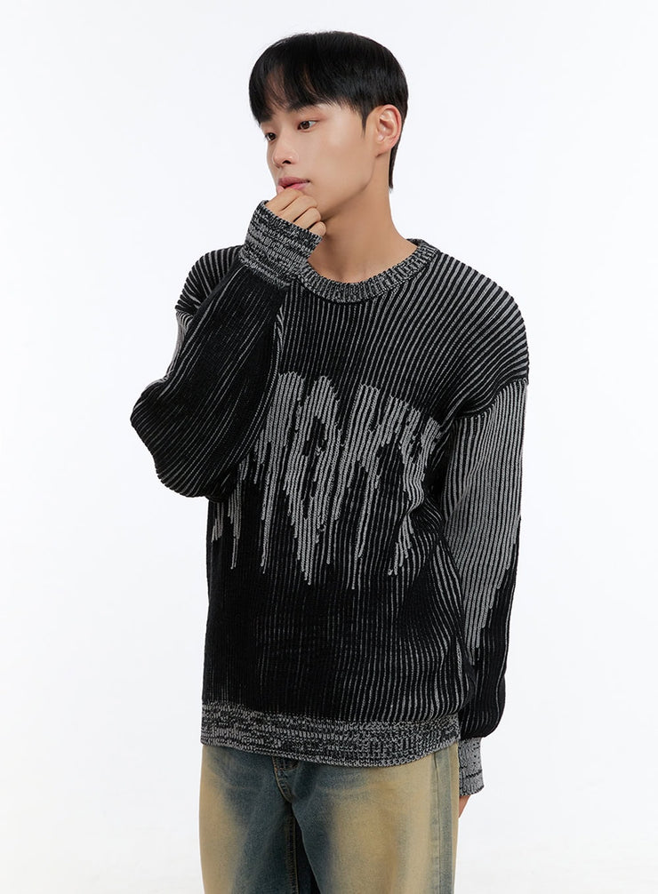 mens-graphic-two-tone-striped-sweater-is413 / Black