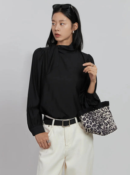 high-neck-tie-blouse-id504 / Black