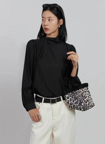 high-neck-tie-blouse-id504 / Black