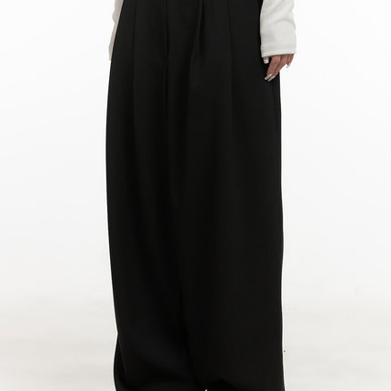 pintuck-wide-fit-slacks-cj508 / Black