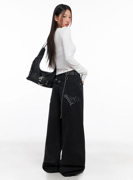 sunwoo-embroidered-wide-leg-jeans-ig528 / Black