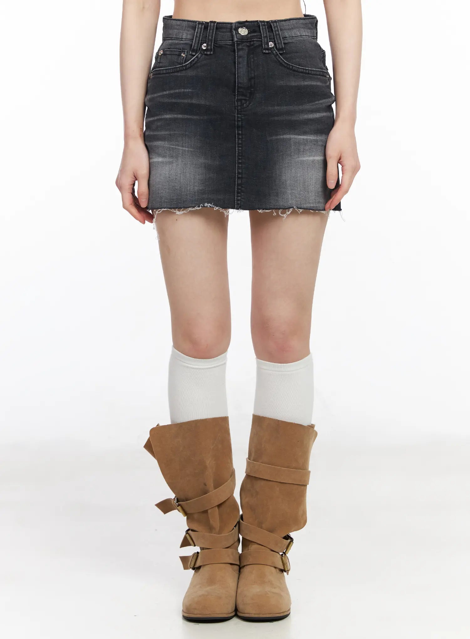 washed-denim-mini-skirt-cm519 / Black