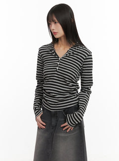 striped-hooded-top-cd430 / Black