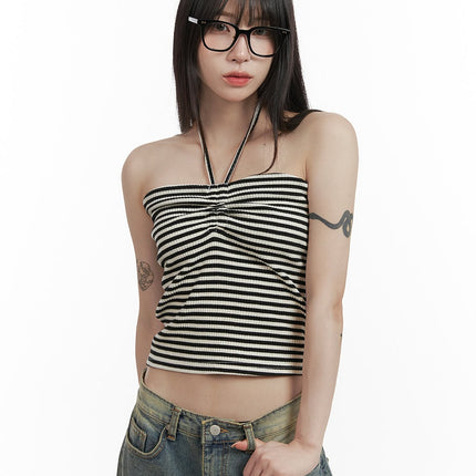 striped-halter-top-cy407 / Black