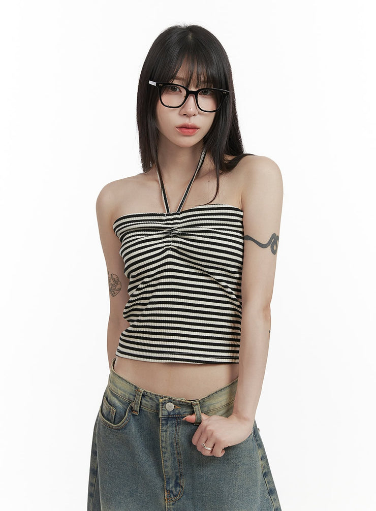 striped-halter-top-cy407 / Black