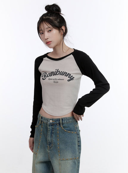 graphic-raglan-sleeve-crop-top-co418 / Black