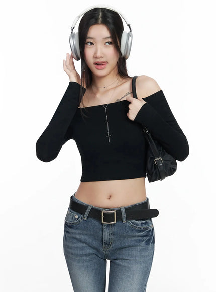off-shoulder-ribbed-crop-top-im503 / Black
