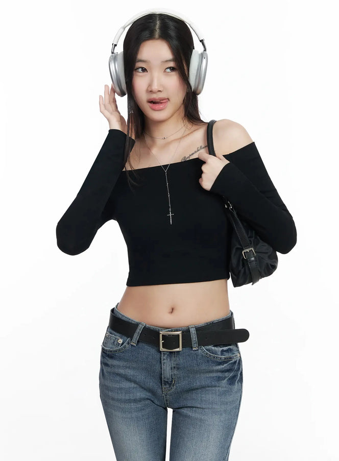 off-shoulder-ribbed-crop-top-im503 / Black