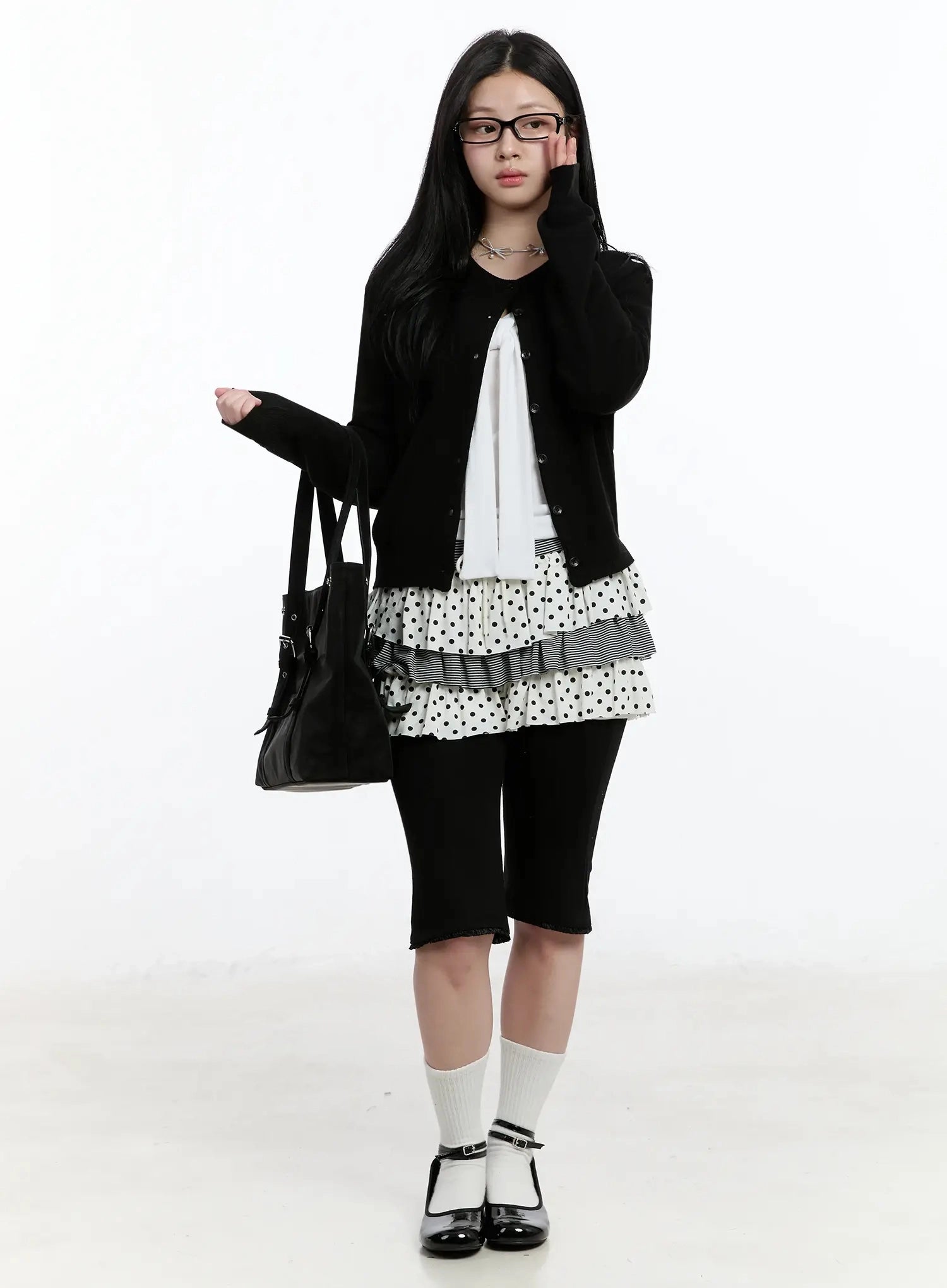 round-neck-knit-cardigan-im519 / Black
