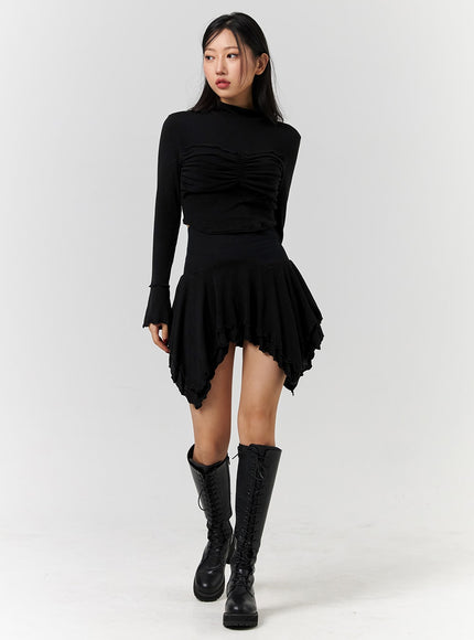 enchanted-solid-asymmetrical-flowy-mini-skirt-cd328 / Black