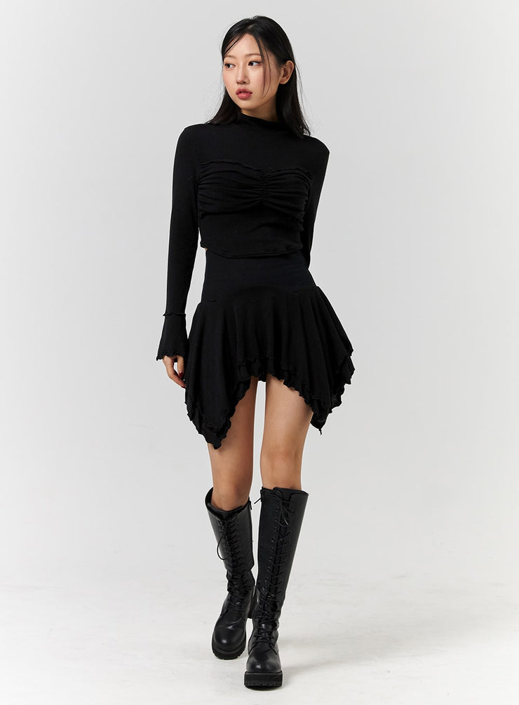 enchanted-solid-asymmetrical-flowy-mini-skirt-cd328 / Black