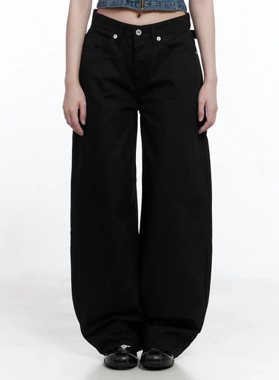 low-rise-back-detail-wide-pants-cs525 / Black