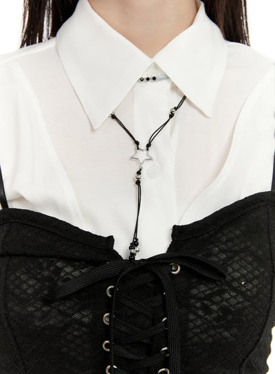 beaded-string-hanging-star-necklace-cm513 / Black