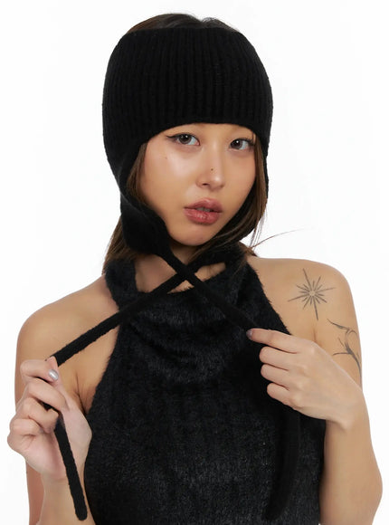 ribbed-earflap-bonnet-id503 / Black
