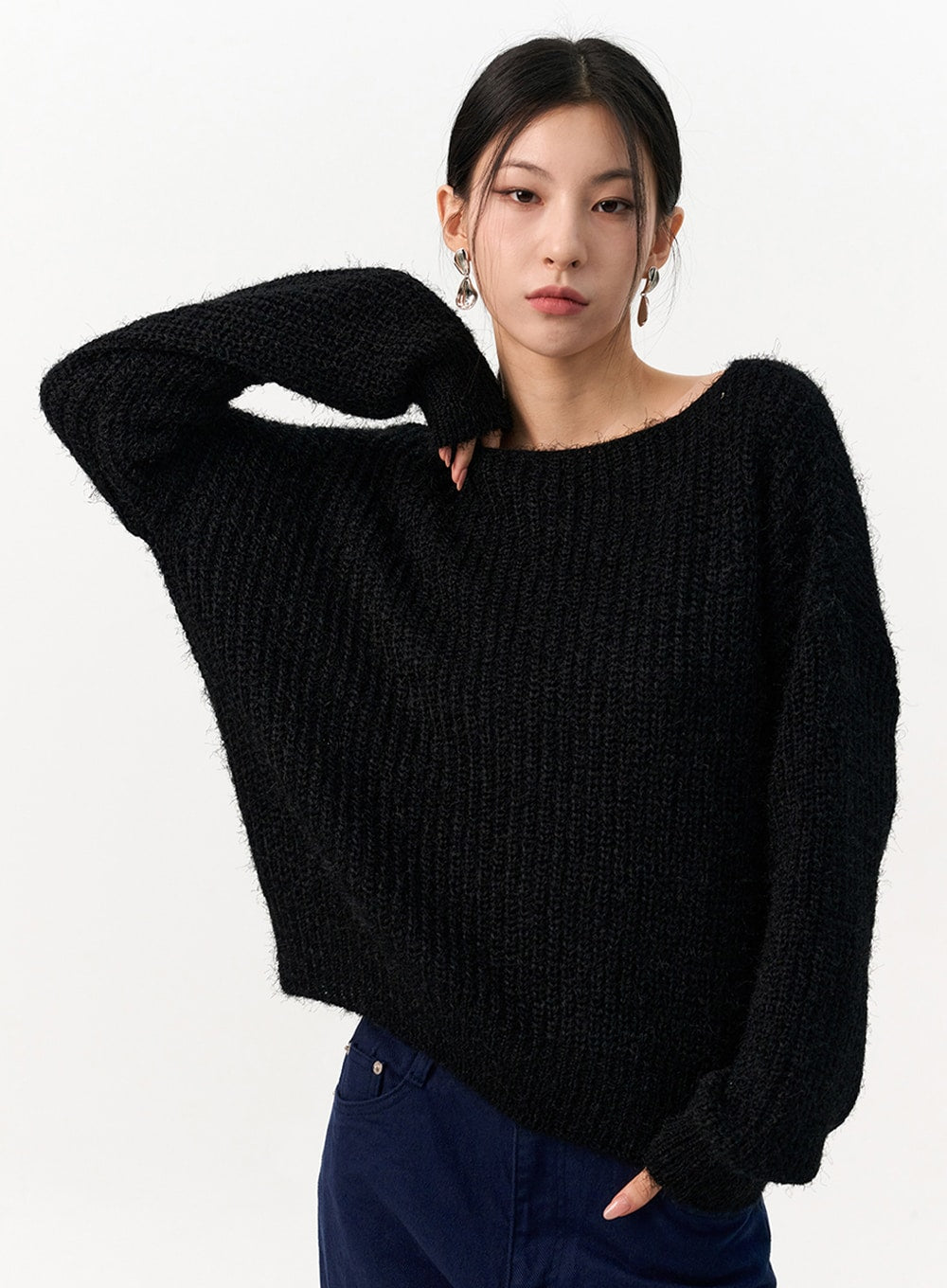 Wide Neck Fuzzy Sweater IO320