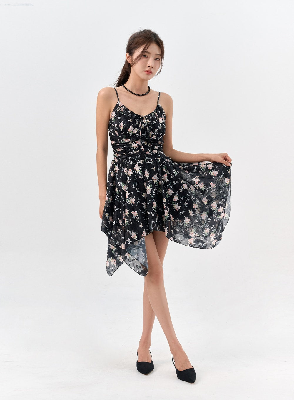 retro-floral-mini-dress-io311 / Black