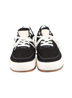LEWKIN Men's Chunky Sole Sneakers IY410 in Black, front-facing product shot, black suede upper with white contrast stitching, white laces, thick white midsole, and gum rubber outsole.