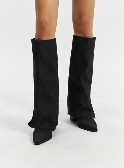 womens-pointed-toe-wedge-heel-knee-high-boots-cd320 / Black