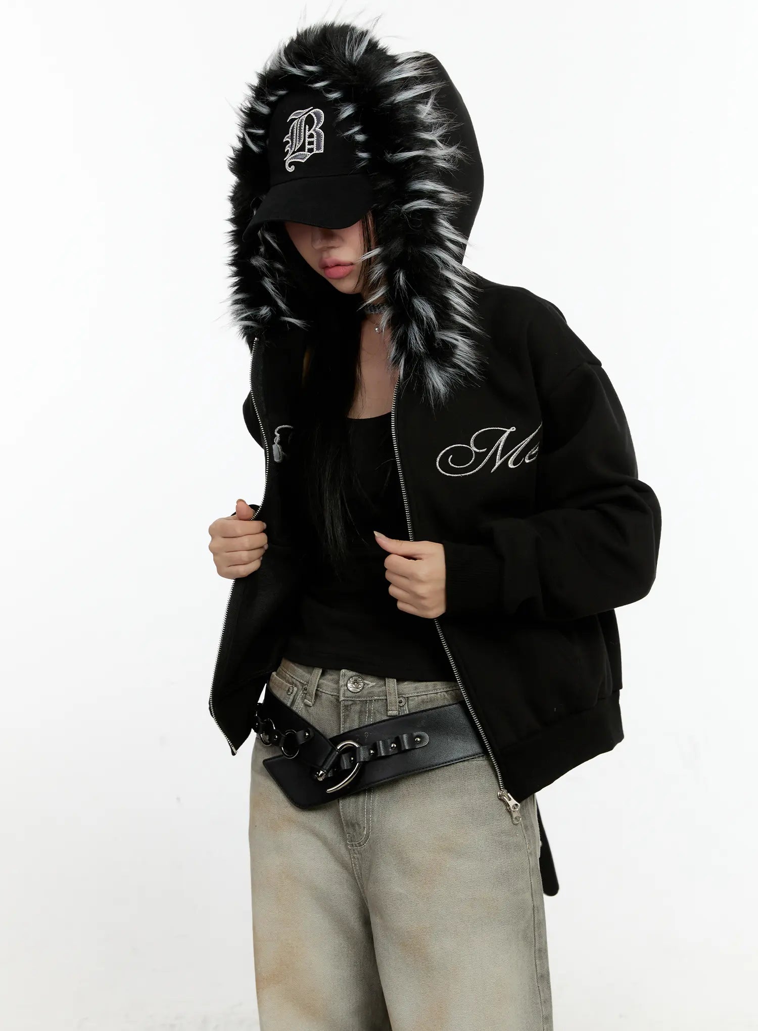 Faux Fur Zip-Up Hoodie CN506 - Acubi style | LEWKIN Faux Fur Zip-Up Hoodie CN506 - Acubi style | LEWKIN