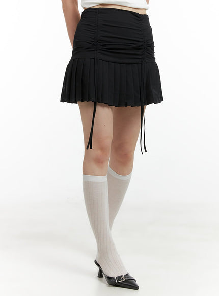 shirred-pleated-mini-skirt-cl422 / Black