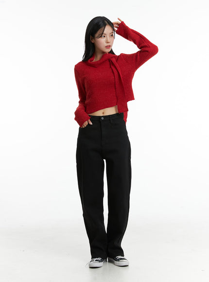 fleece-straight-leg-pants-od307 / Black