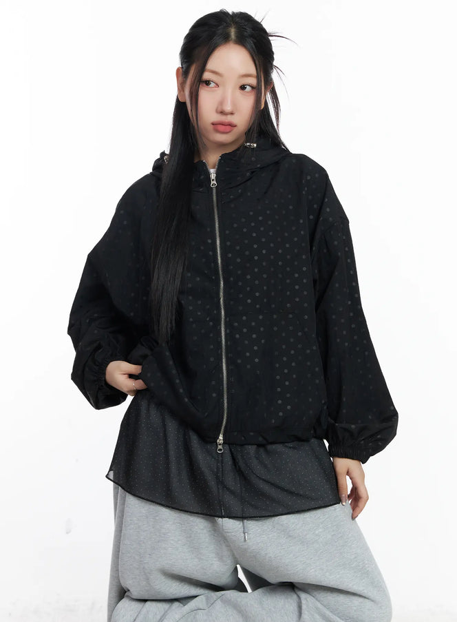 oversized-polka-dot-windbreaker-jacket-cj530 / Black