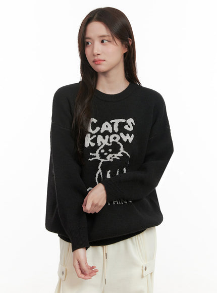 cozy-graphic-knit-sweater-ij510 / Black