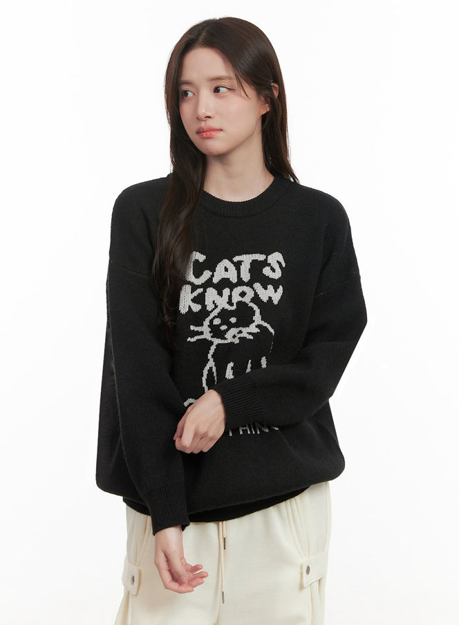 cozy-graphic-knit-sweater-ij510 / Black