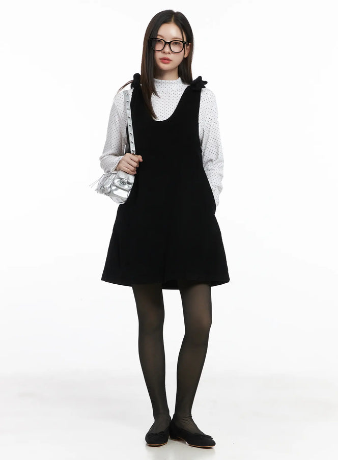 velvet-bow-detail-mini-dress-cj506 / Black