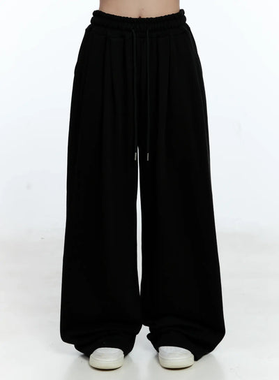 pintuck-wide-leg-trousers-cg513 / Black