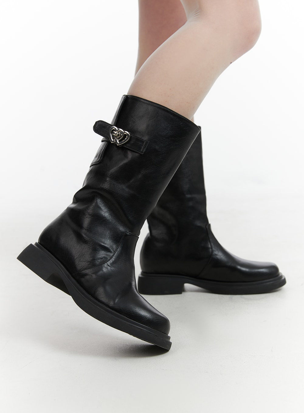 Women's buckle biker top boots