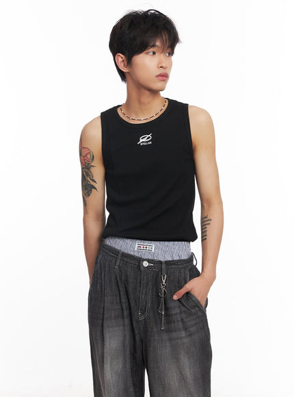 mens-logo-slim-tank-top-iy508 / Black