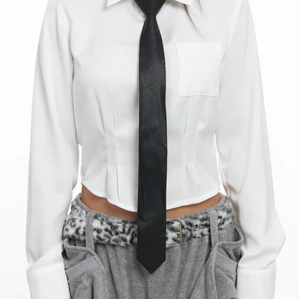 sleek-leather-neck-tie-cj513 / Black