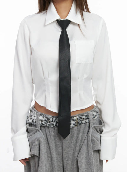 sleek-leather-neck-tie-cj513 / Black