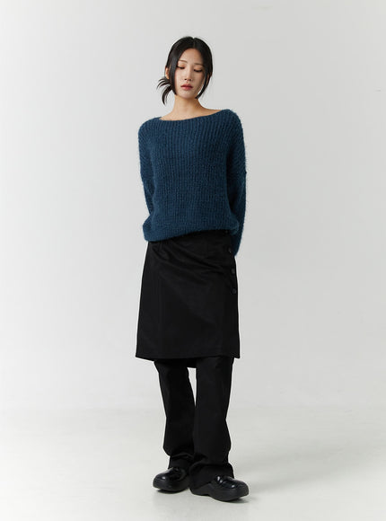 wrap-skirt-layered-pants-cn329 / Black