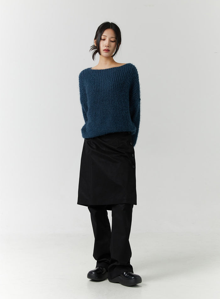 wrap-skirt-layered-pants-cn329 / Black