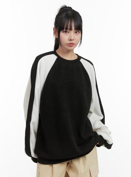 striped-sleeve-oversized-knit-os409 / Black