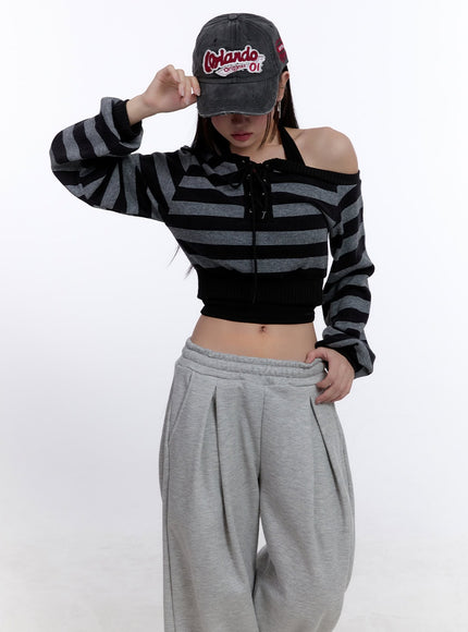 striped-crop-knit-sweater-cj509 / Black