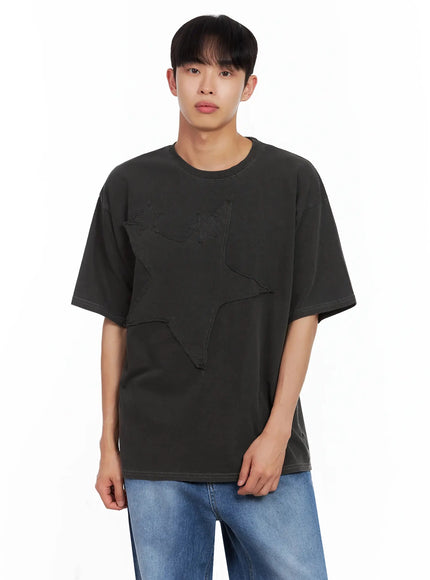 mens-star-patch-t-shirt-il516 / Black