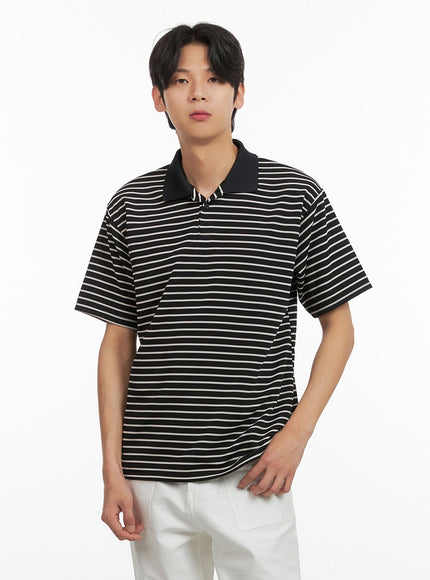 mens-striped-collar-t-shirt-black-iy431 / Black