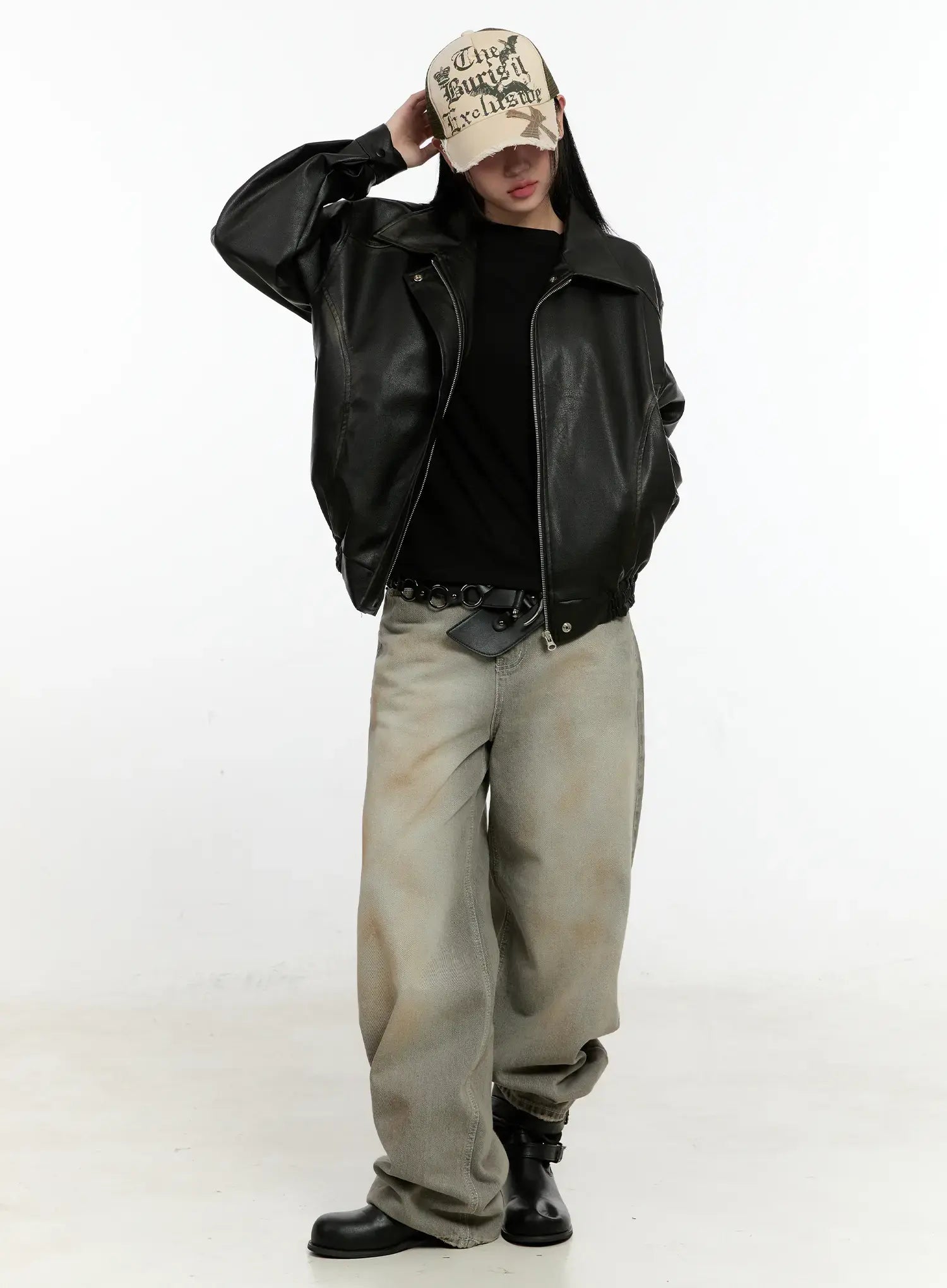 Oversized Faux Leather Collar Jacket CO419 - Acubi style | LEWKIN Oversized Faux Leather Collar Jacket CO419 - Acubi style | LEWKIN