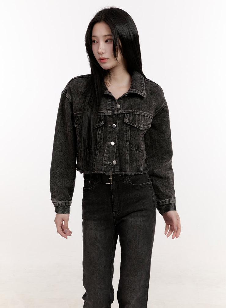 destroyed-denim-crop-jacket-cj529 / Black