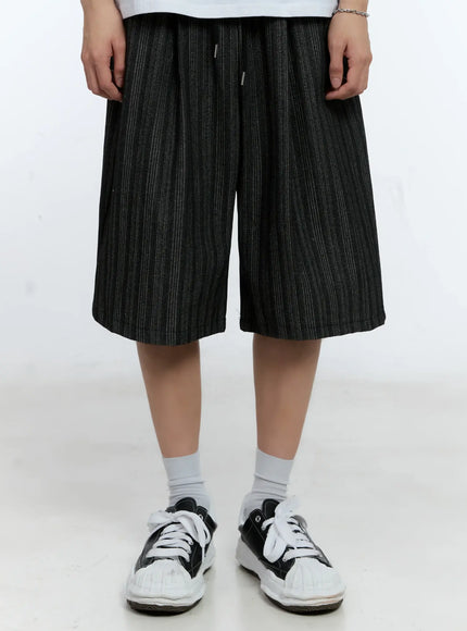 mens-striped-pintuck-shorts-il529 / Black