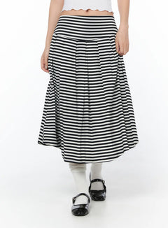 striped-flare-long-skirt-cy512 / Black