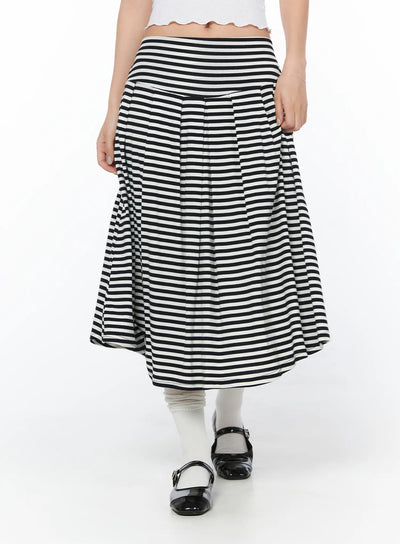 striped-flare-long-skirt-cy512 / Black