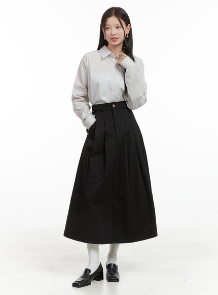 solid-pintuck-cotton-maxi-skirt-og419 / Black