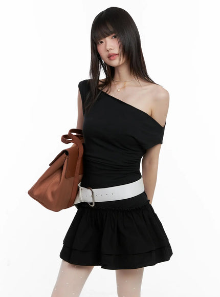 asymmetrical-ruffle-off-shoulder-dress-il531 / Black