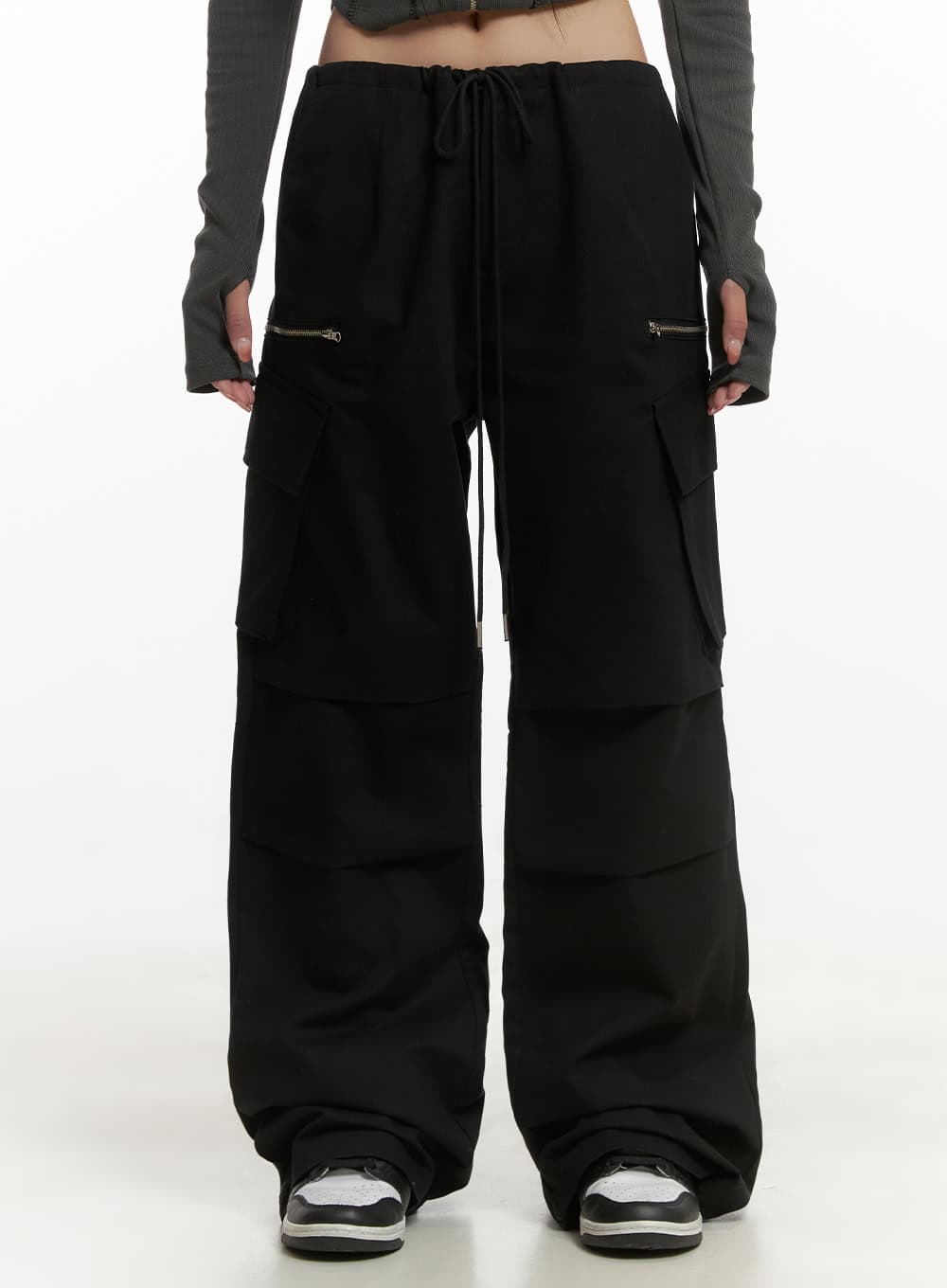 pintuck-string-pocket-cargo-pants-cg430 / Black