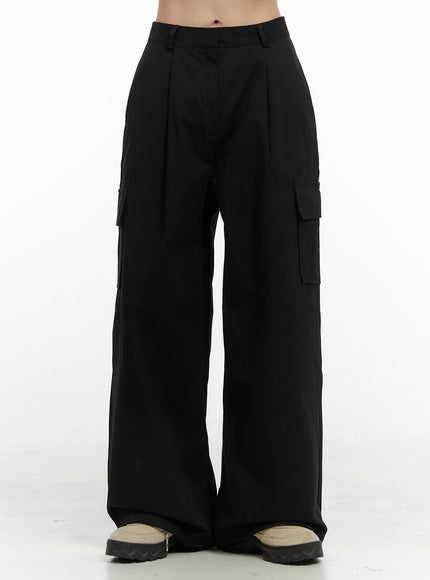 cargo-cotton-wide-fit-pants-os409 / Black